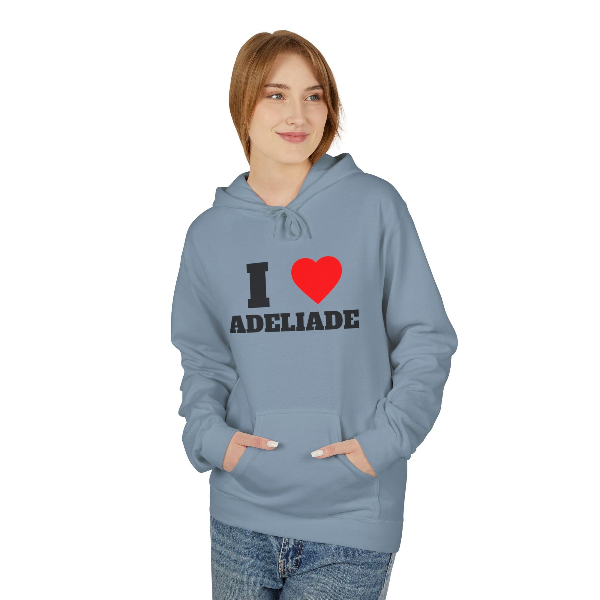 'I Love Adeliade' Unisex Softstyle Fleece Hoodie, Cozy Gift, Streetwear, Unique Fashion, Casual Wear, Lounge Essential