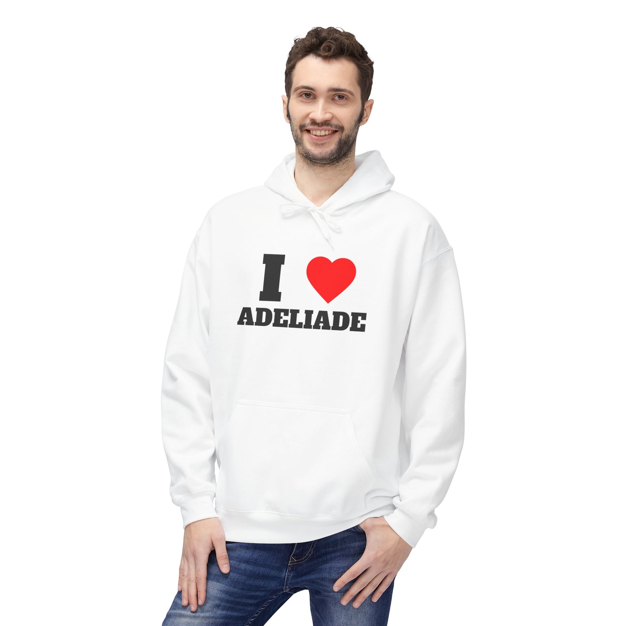 'I Love Adeliade' Unisex Softstyle Fleece Hoodie, Cozy Gift, Streetwear, Unique Fashion, Casual Wear, Lounge Essential